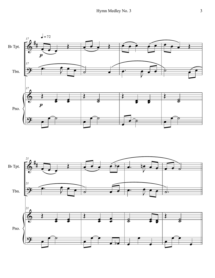 Hymn Medley No. 3 (Trumpet and Trombone Duet with Piano Accompaniment) Brass Duet scores gallery preview page 3