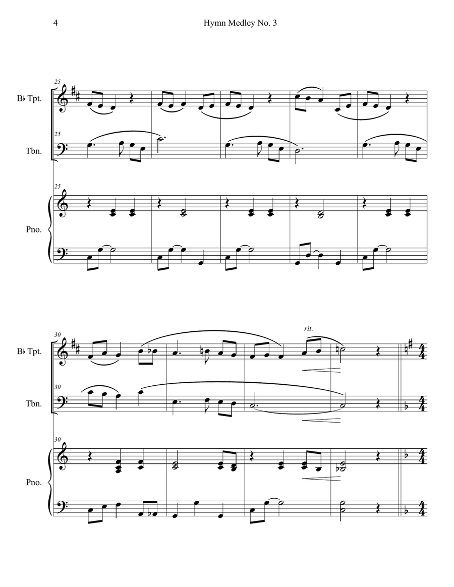 Hymn Medley No. 3 (Trumpet and Trombone Duet with Piano Accompaniment) Brass Duet scores gallery preview page 4