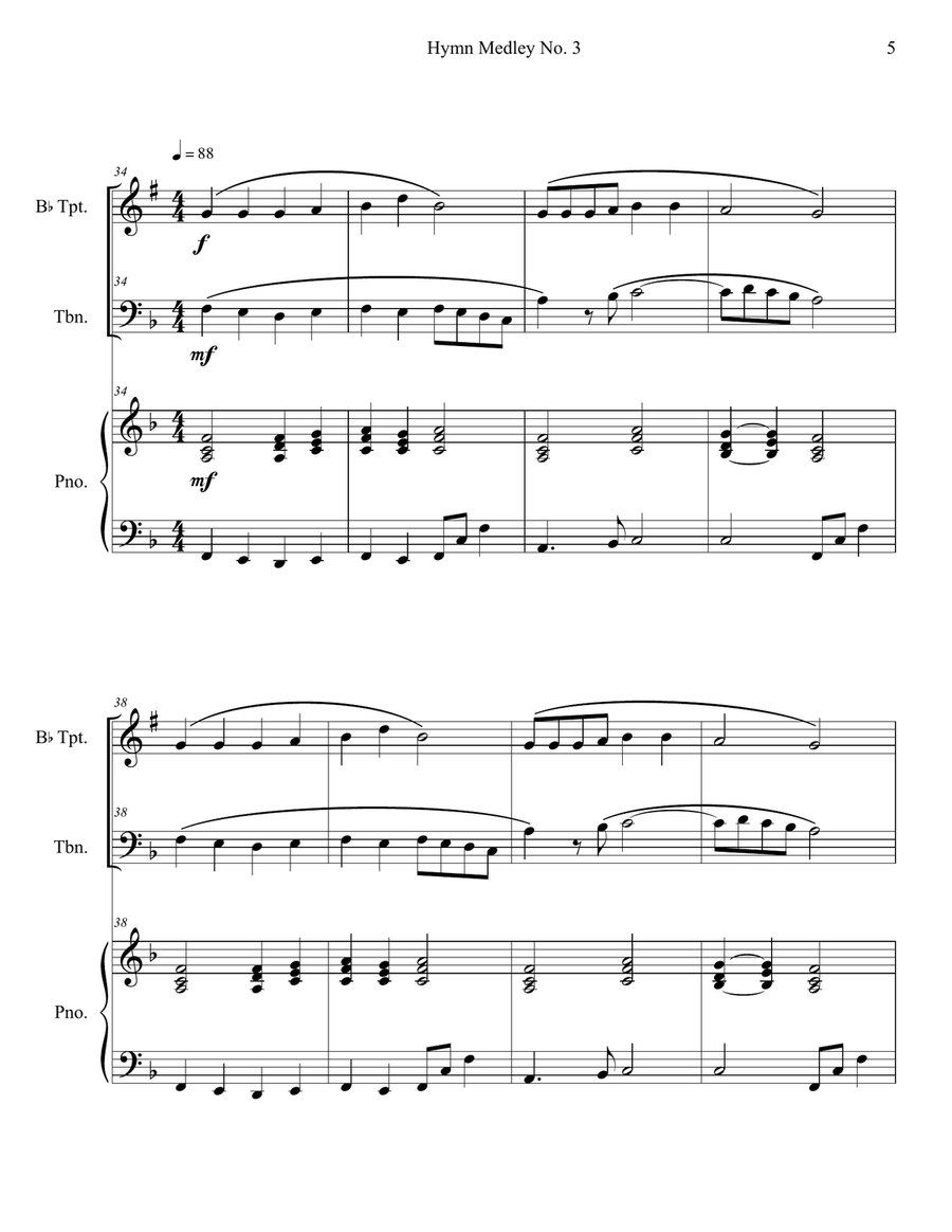 Hymn Medley No. 3 (Trumpet and Trombone Duet with Piano Accompaniment) Brass Duet scores gallery preview page 5