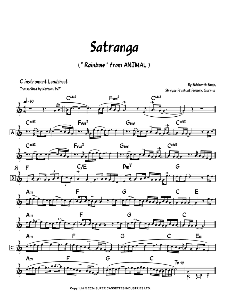 Satranga Satranga Piano scores gallery preview page 1