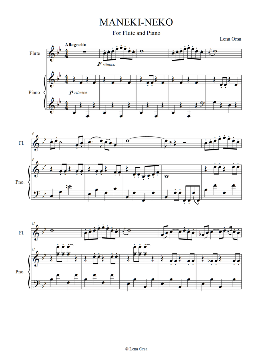 Maneki-Neko for Flute and Piano Woodwind Duet scores gallery preview page 1