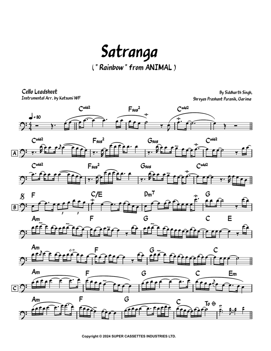 Satranga Satranga Cello Solo scores gallery preview page 1