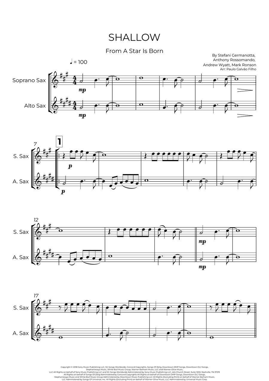 Shallow Shallow Soprano Saxophone scores gallery preview page 2