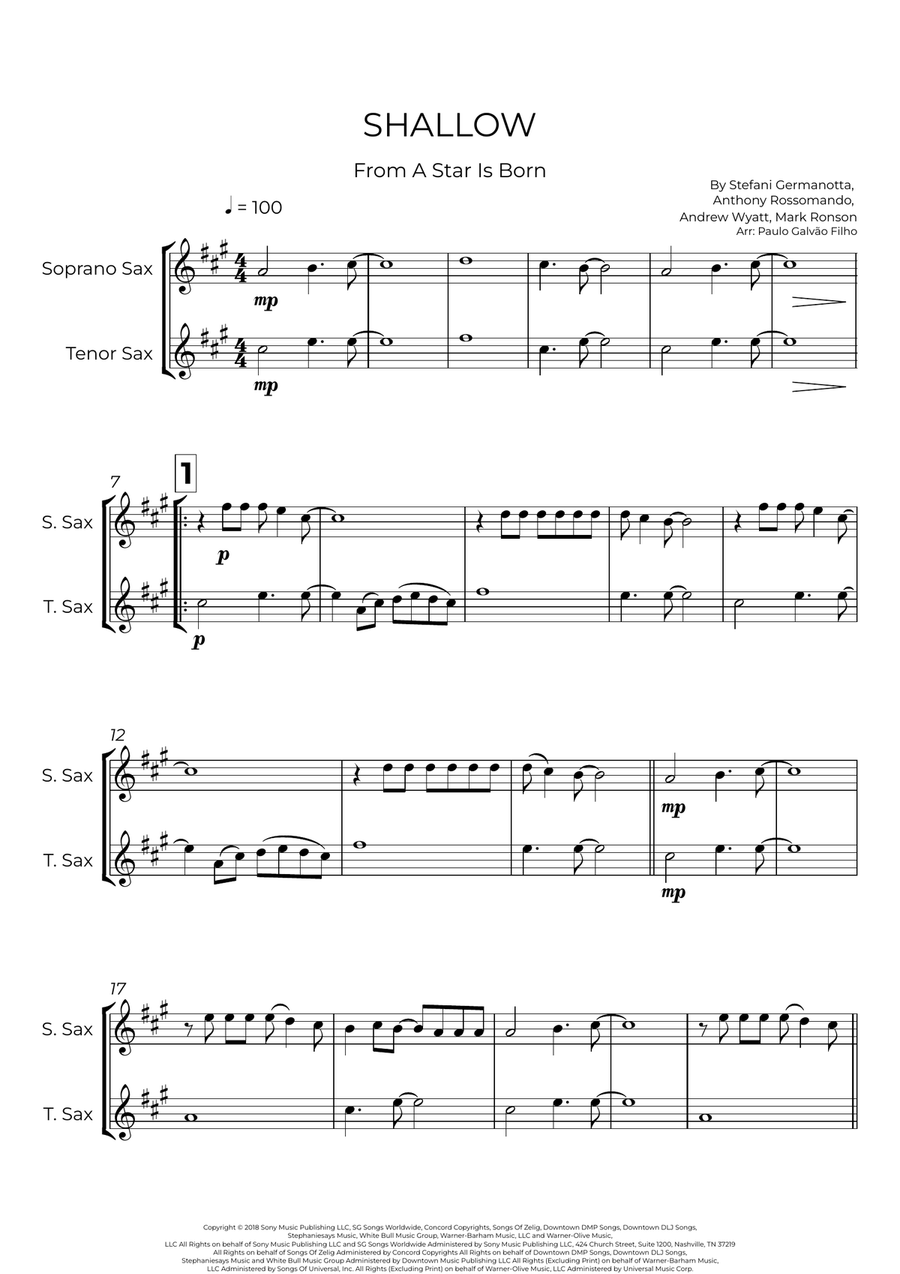 Shallow Shallow Tenor Saxophone scores gallery preview page 2