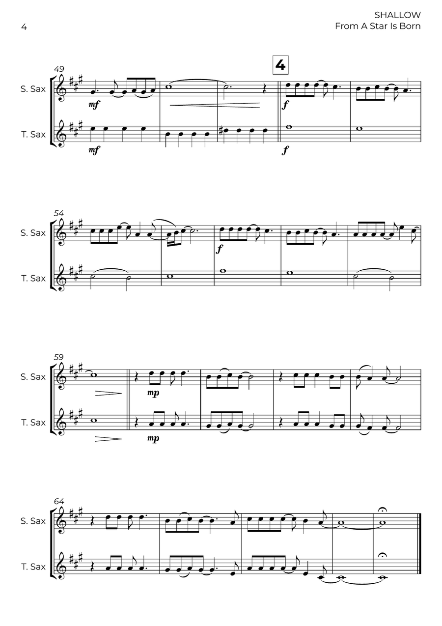 Shallow Shallow Tenor Saxophone scores gallery preview page 4