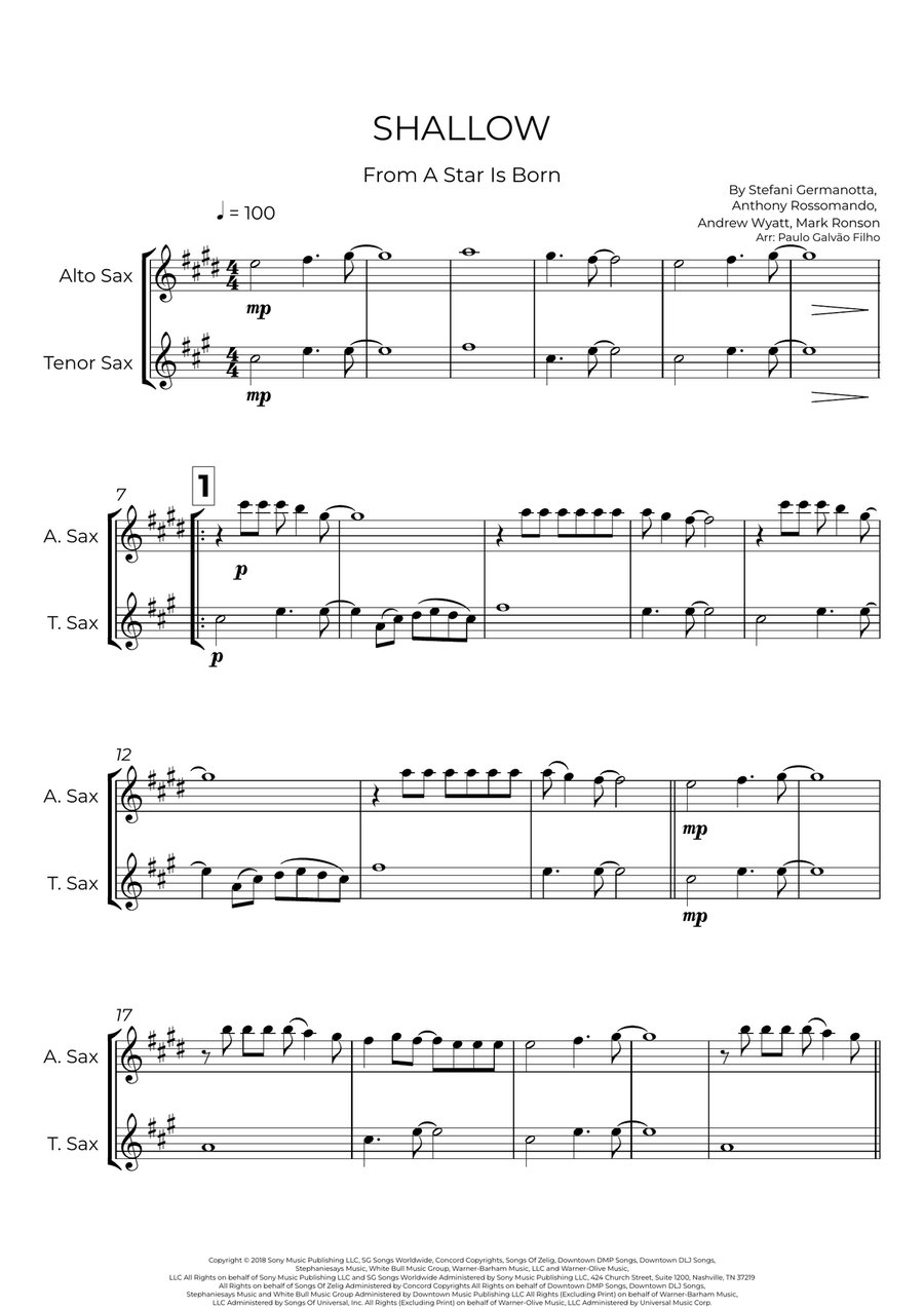 Shallow Shallow Tenor Saxophone scores gallery preview page 2