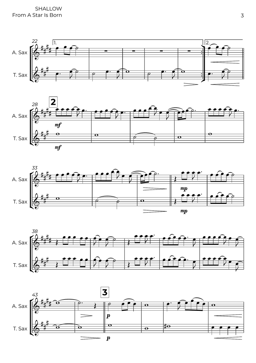 Shallow Shallow Tenor Saxophone scores gallery preview page 3