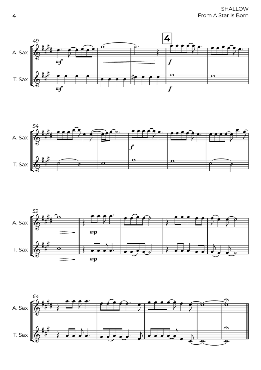 Shallow Shallow Tenor Saxophone scores gallery preview page 4