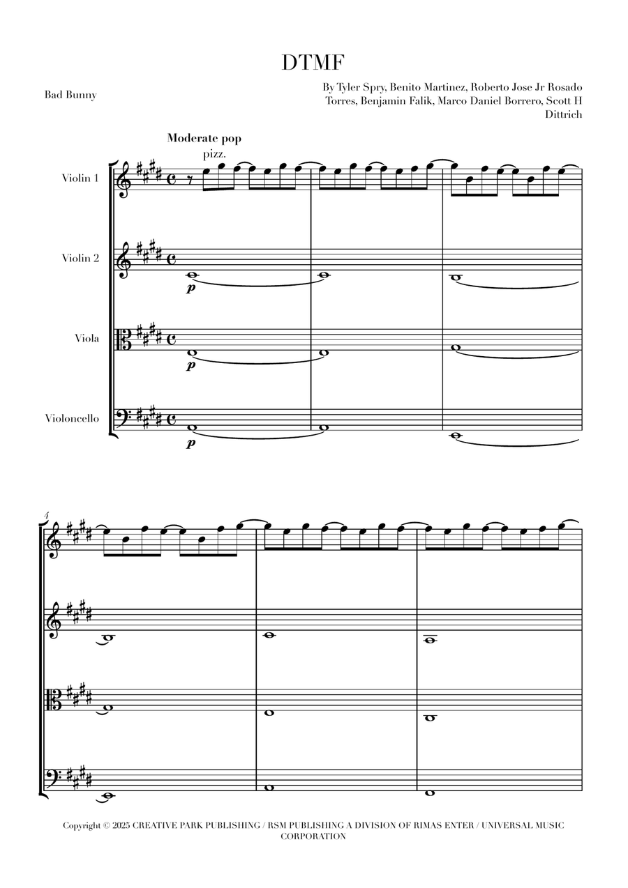 Dtmf Dtmf String Quartet scores gallery preview page 1