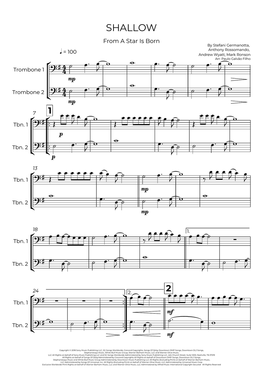 Shallow Shallow Trombone Duet scores gallery preview page 2