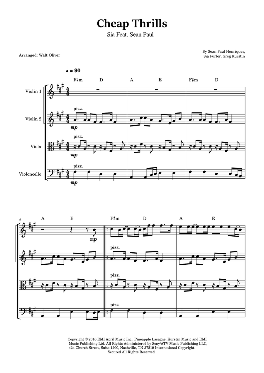 Cheap Thrills (Feat. Sean Paul) Woodwind Quartet scores gallery preview page 1