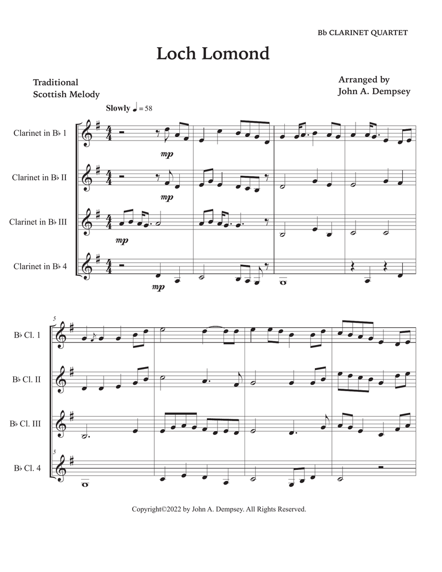Loch Lomond (Clarinet Quartet) Clarinet Quartet scores gallery preview page 5