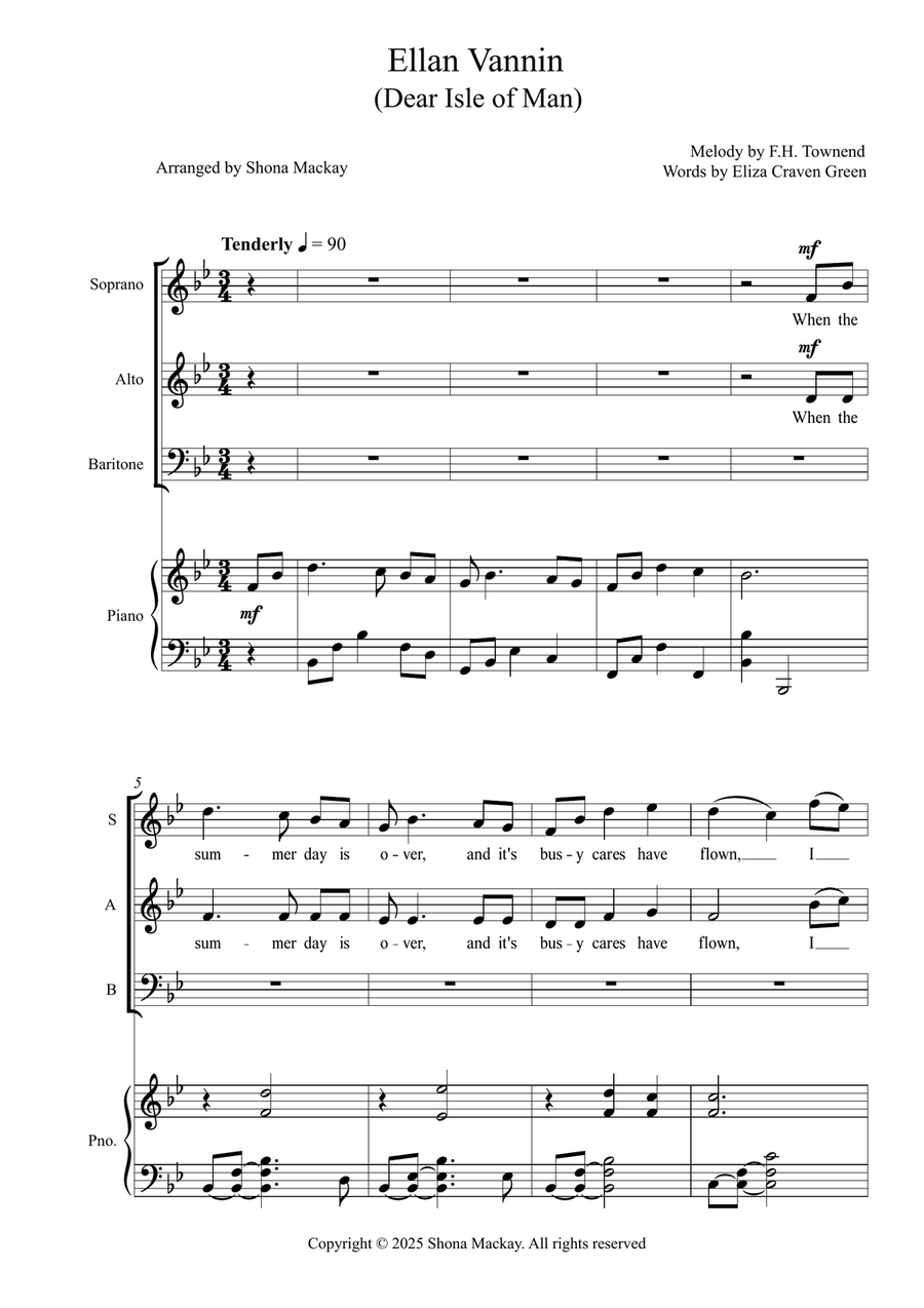 Ellan Vannin (Dear Isle of Man) 3-Part scores gallery preview page 1