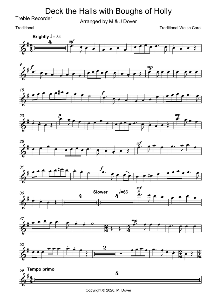 Deck the halls with boughs of holly - Recorder Trio Soprano Recorder scores gallery preview page 5