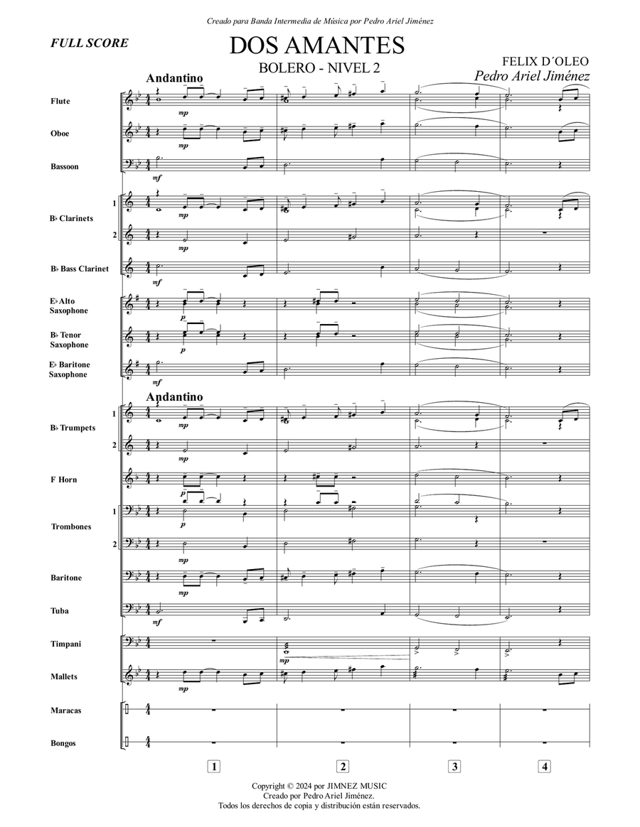 DOS AMANTES - FELIX D´ OLEO - PEDRO ARIEL JIMÉNEZ - Score Only Concert Band scores gallery preview page 2