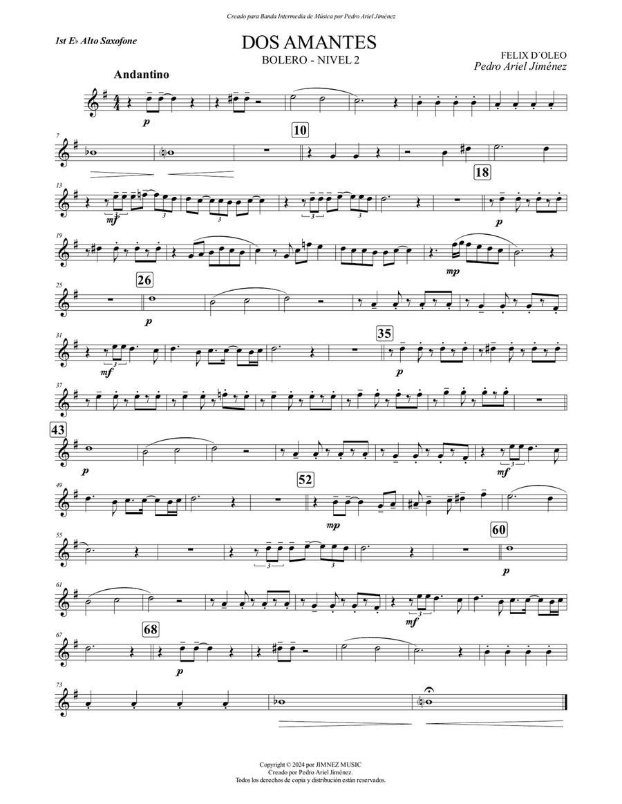 DOS AMANTES - FELIX D´ OLEO - PEDRO ARIEL JIMÉNEZ - ALTO SAX Alto Saxophone scores gallery preview page 1