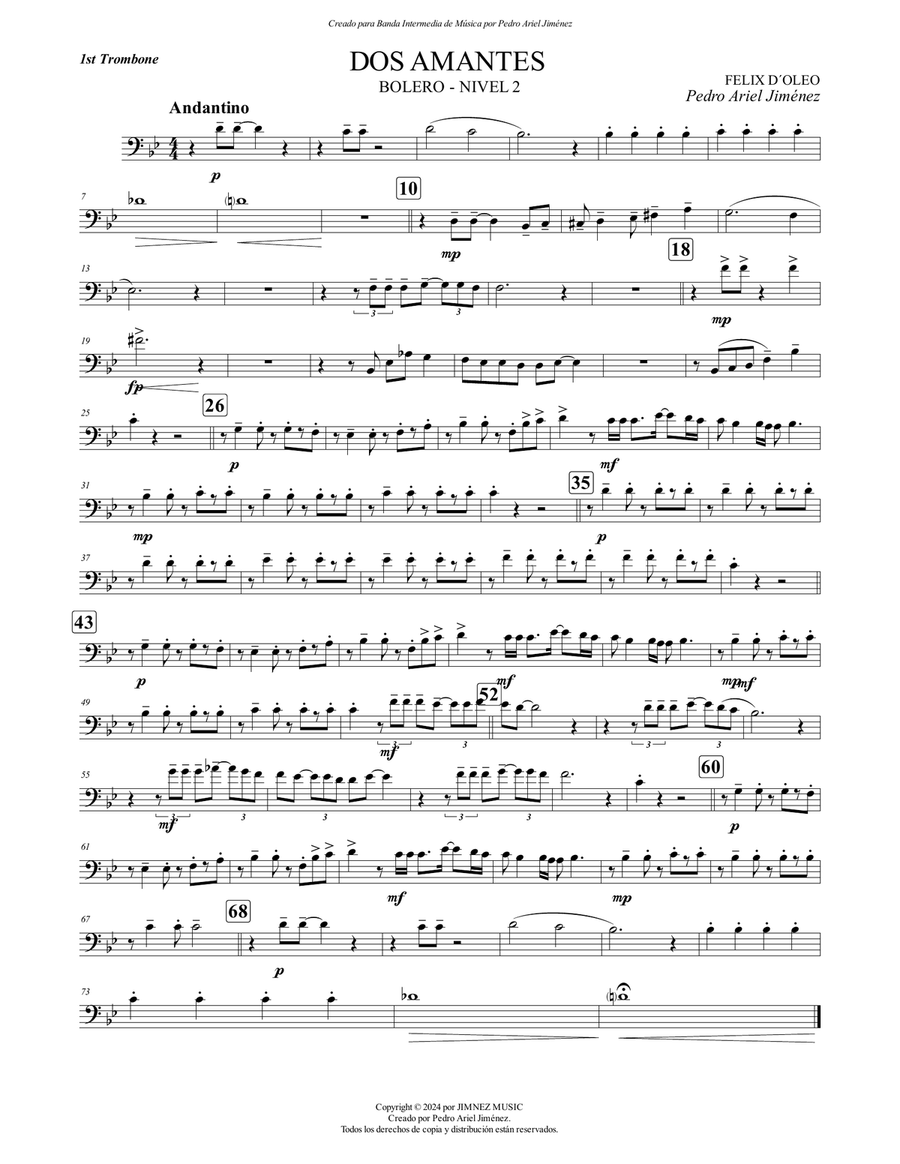 DOS AMANTES - FELIX D´ OLEO - PEDRO ARIEL JIMÉNEZ - 1st TROMBONE Trombone Solo scores gallery preview page 1