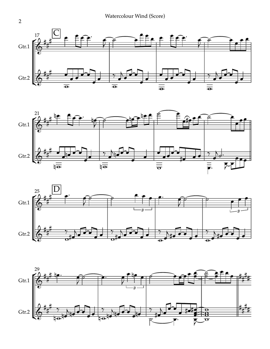 Watercolour Wind - guitar duet (score & separate parts in standard notation only-no tab) Chamber Music scores gallery preview page 2