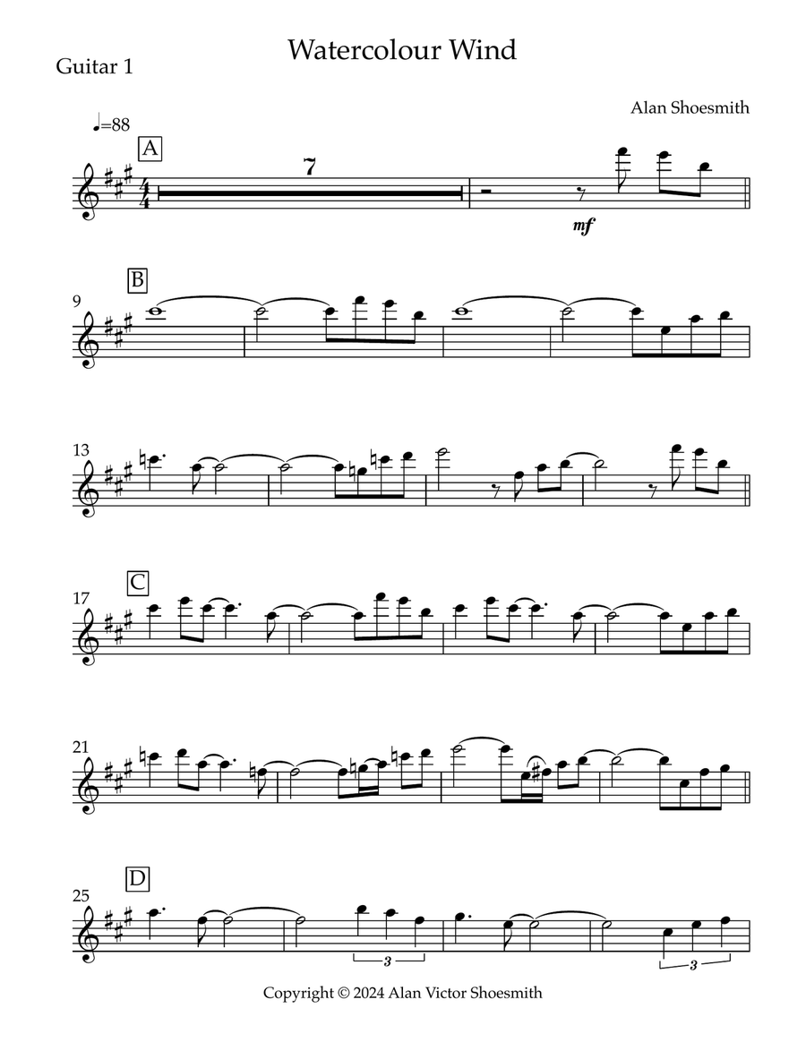 Watercolour Wind - guitar duet (score & separate parts in standard notation only-no tab) Chamber Music scores gallery preview page 4