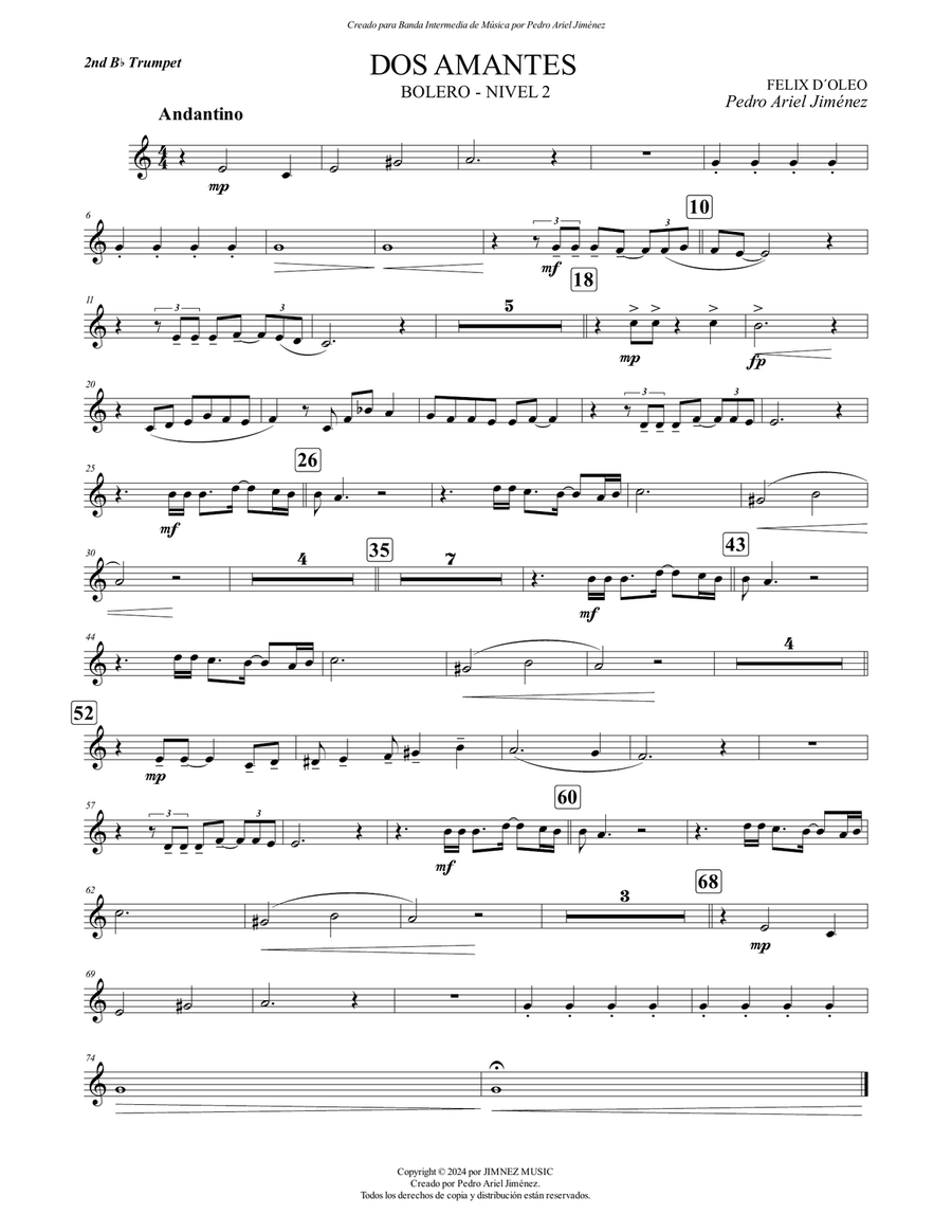 DOS AMANTES - FELIX D´ OLEO - PEDRO ARIEL JIMÉNEZ - 2and TROMPETA Trumpet Solo scores gallery preview page 1