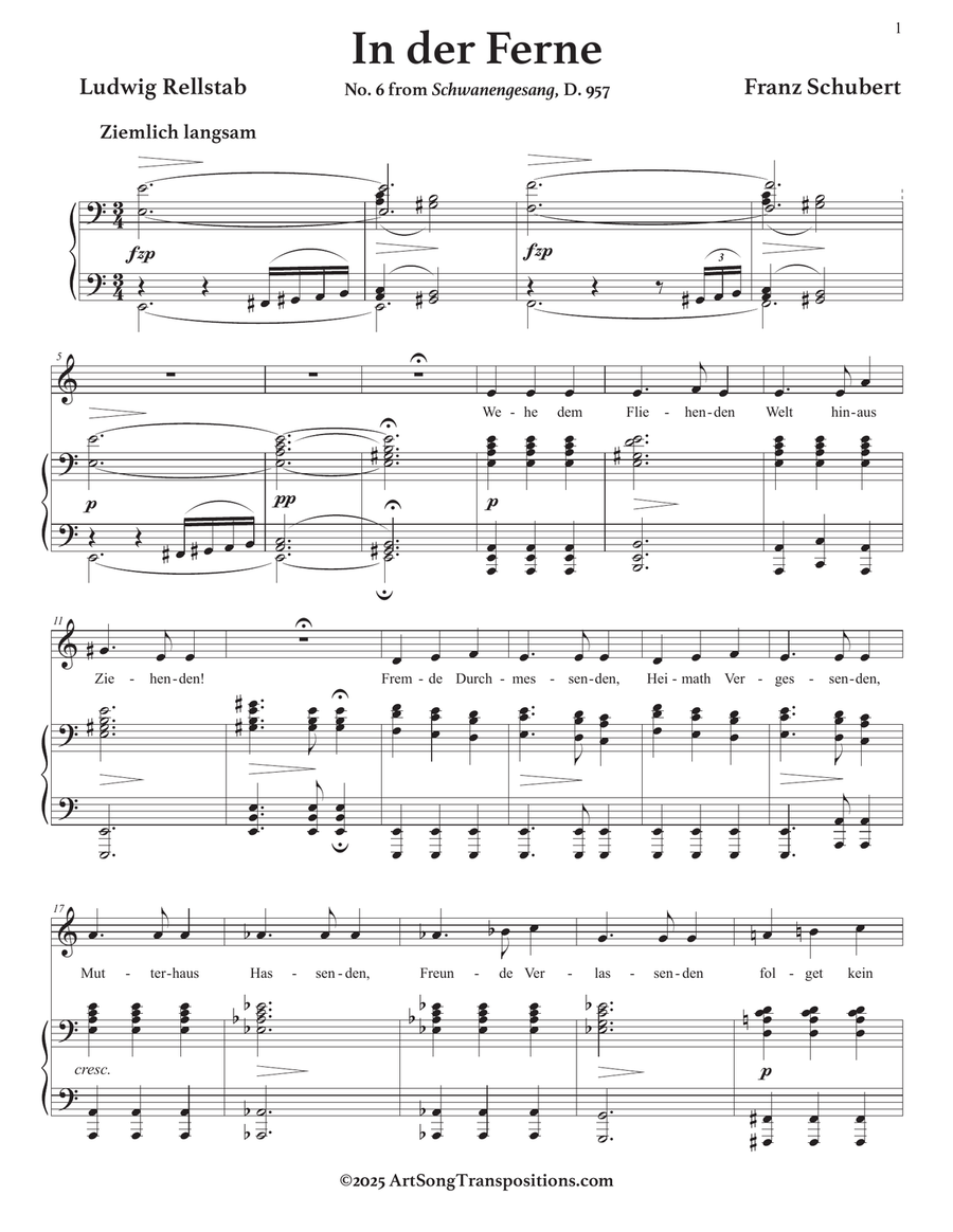 SCHUBERT: In der Ferne, D. 957 no. 6 (transposed to A minor) Piano, Vocal scores gallery preview page 2