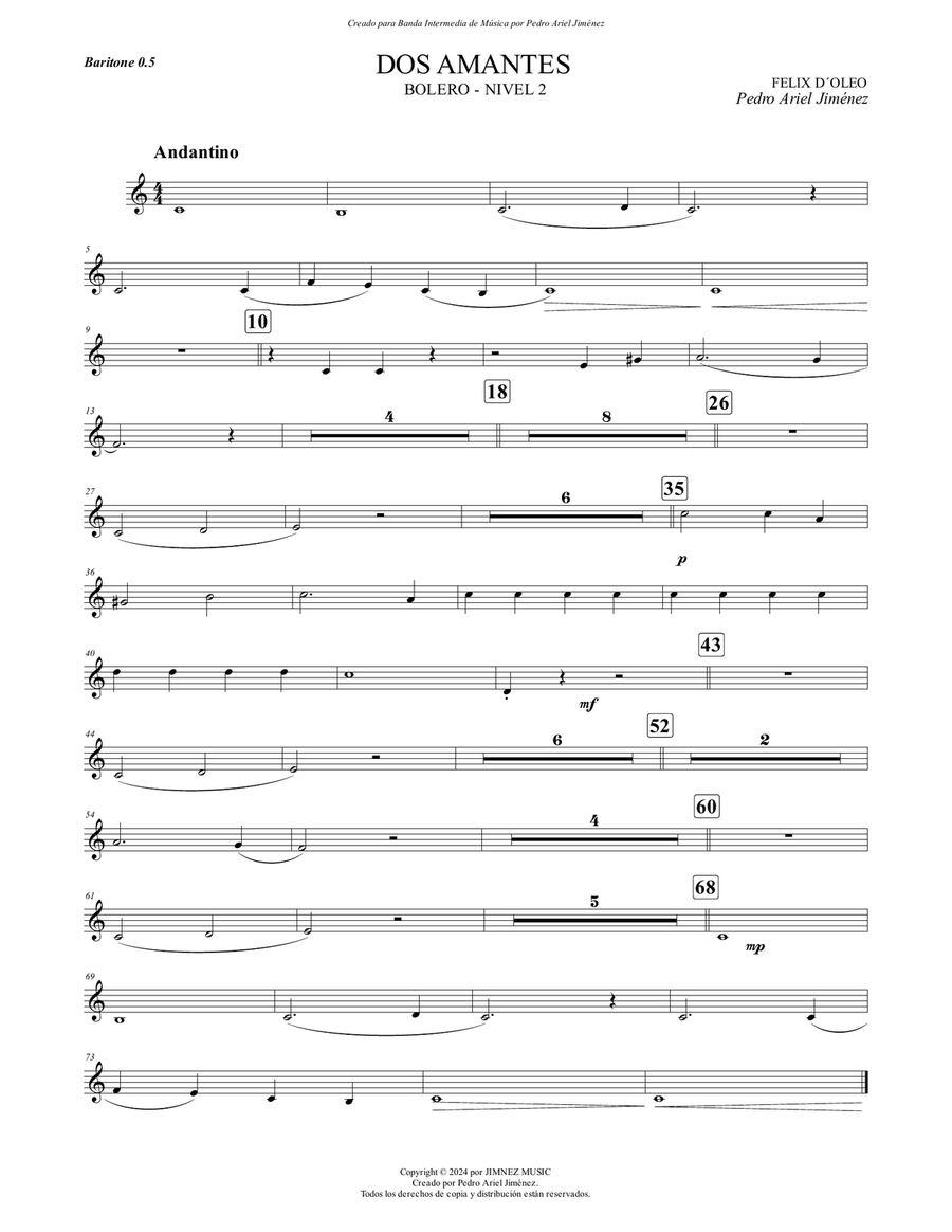 DOS AMANTES - FELIX D´ OLEO - PEDRO ARIEL JIMÉNEZ - 0.5 BARITONE Baritone Horn TC scores gallery preview page 1