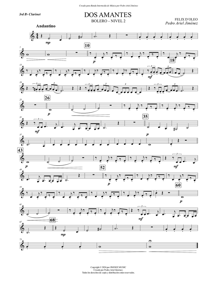 DOS AMANTES - FELIX D´ OLEO - PEDRO ARIEL JIMÉNEZ - 3dr CLARINET B-Flat Clarinet scores gallery preview page 1