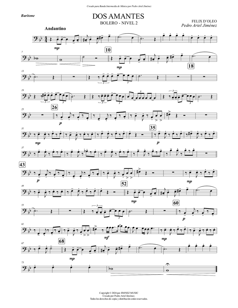 DOS AMANTES - FELIX D´ OLEO - PEDRO ARIEL JIMÉNEZ - BARITONE Baritone Horn TC scores gallery preview page 1