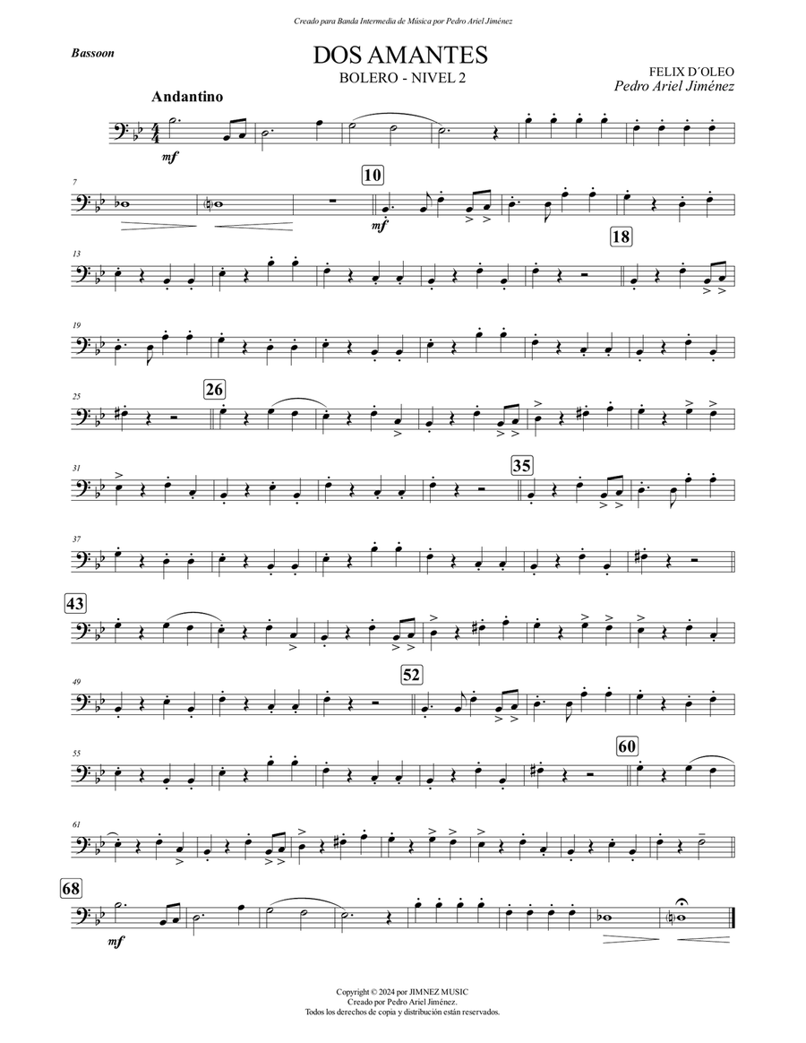 DOS AMANTES - FELIX D´ OLEO - PEDRO ARIEL JIMÉNEZ - BASSON Bassoon Solo scores gallery preview page 1