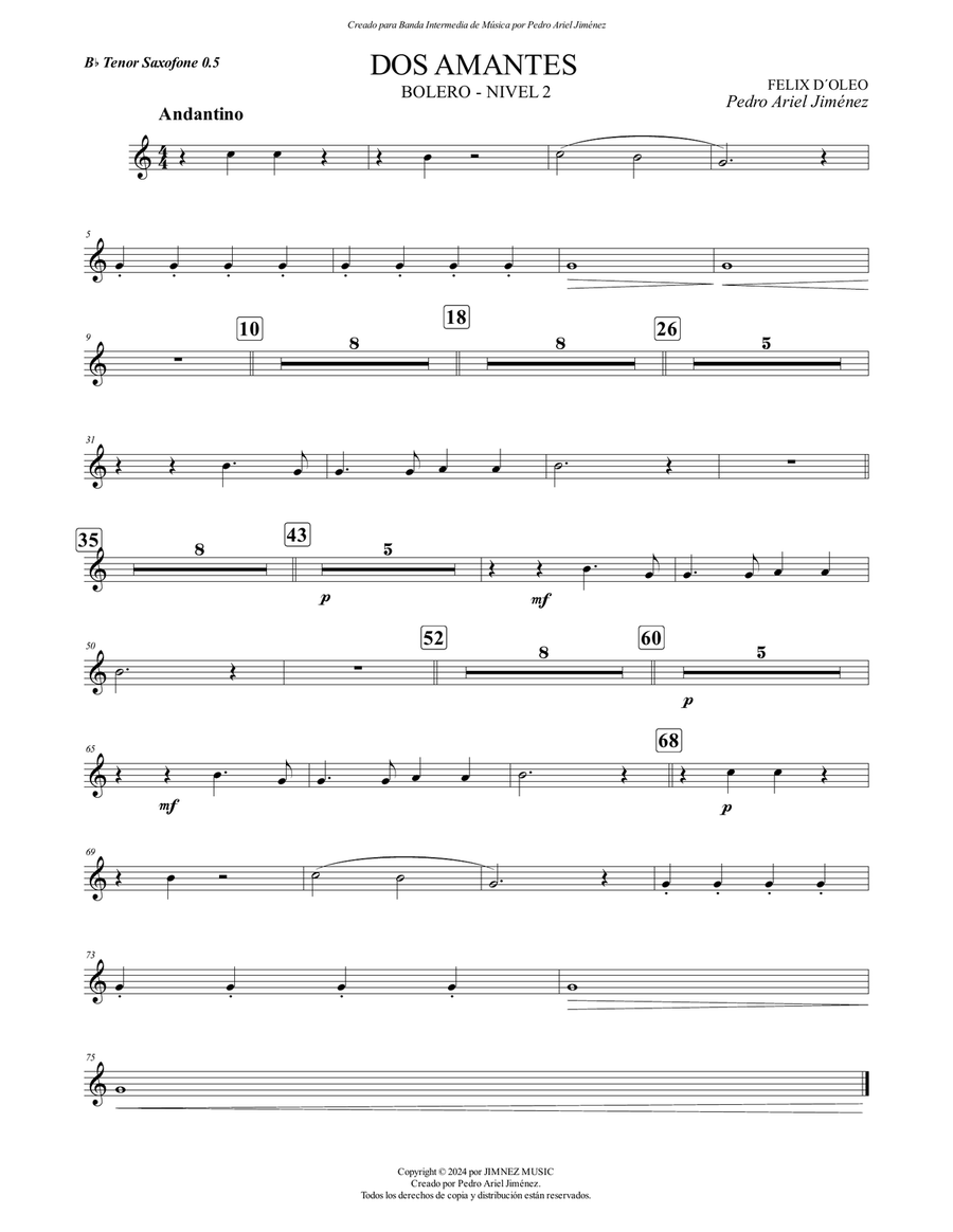 DOS AMANTES - FELIX D´ OLEO - PEDRO ARIEL JIMÉNEZ - 0.5 TENOR SAX Tenor Saxophone scores gallery preview page 1