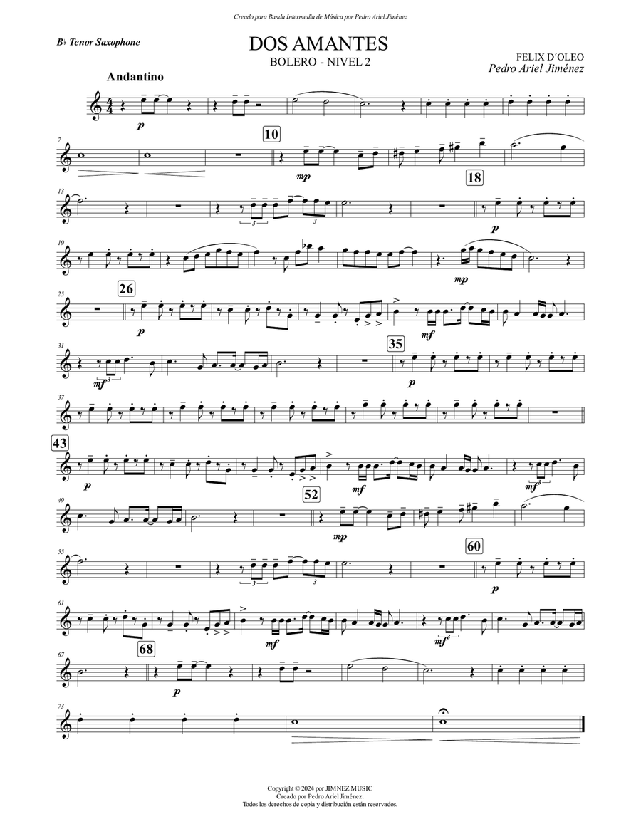 DOS AMANTES - FELIX D´ OLEO - PEDRO ARIEL JIMÉNEZ - TENOR SAX Tenor Saxophone scores gallery preview page 1