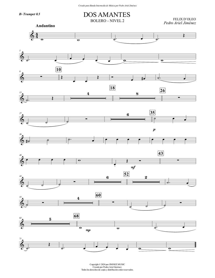 DOS AMANTES - FELIX D´ OLEO - PEDRO ARIEL JIMÉNEZ - 0.5 TROMPETA B-Flat Trumpet scores gallery preview page 1