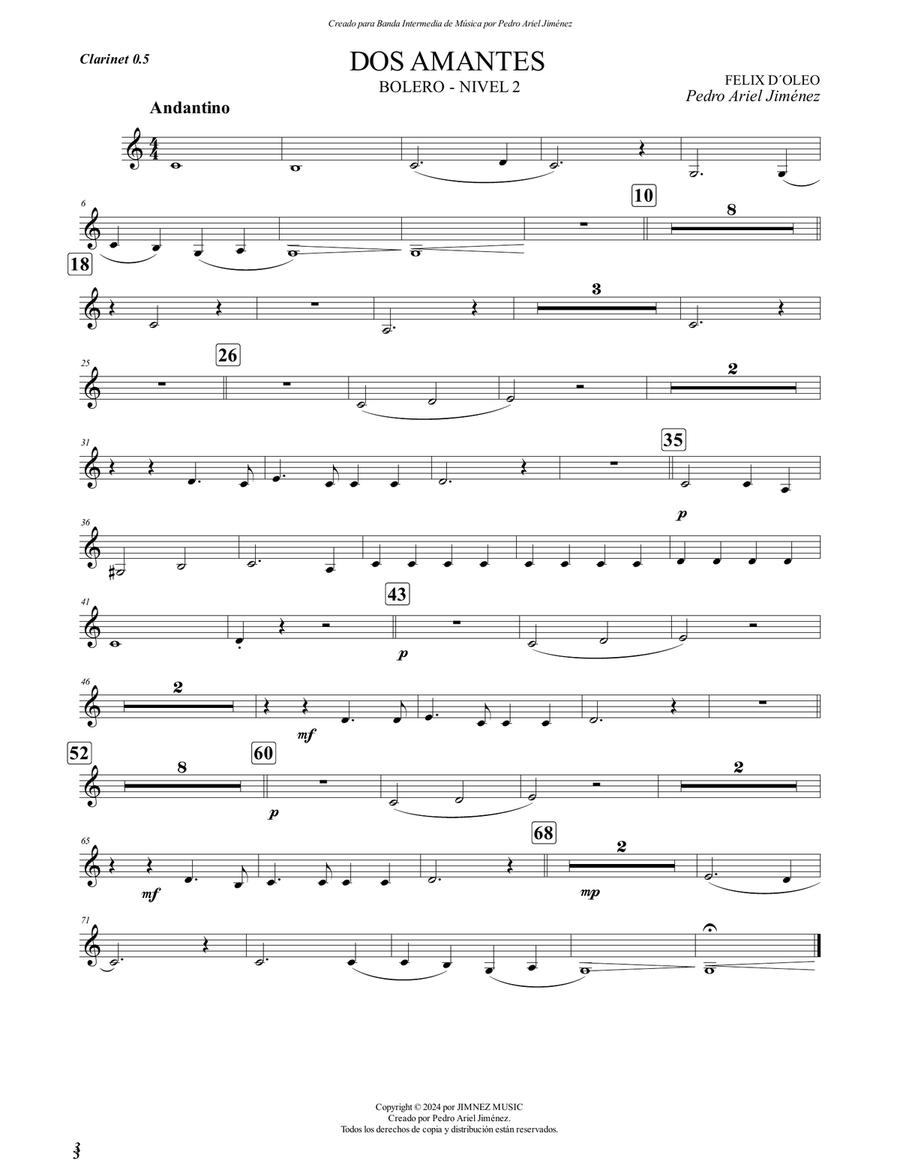 DOS AMANTES - FELIX D´ OLEO - PEDRO ARIEL JIMÉNEZ - 0.5 CLARINET Clarinet Quintet scores gallery preview page 1