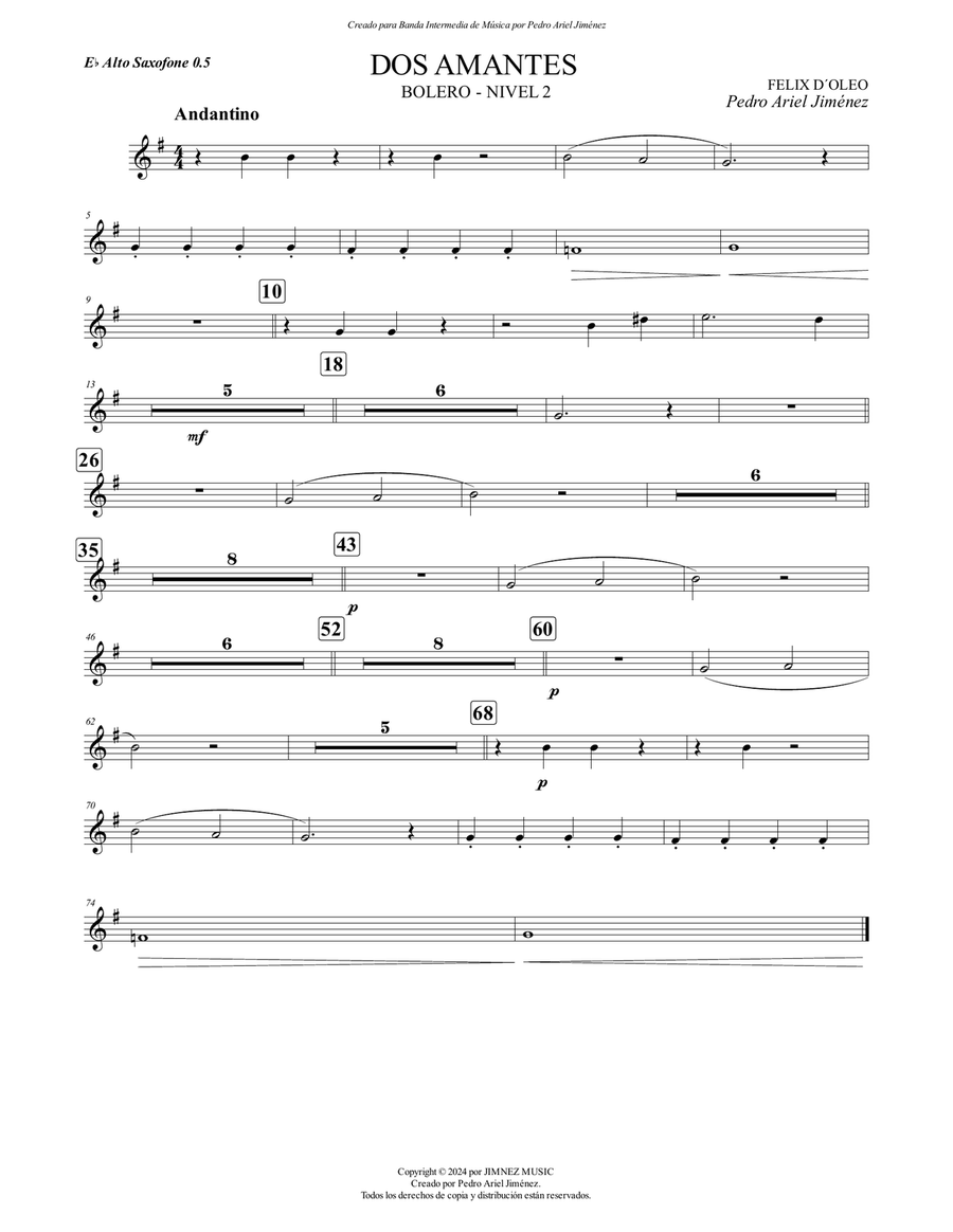 DOS AMANTES - FELIX D´ OLEO - PEDRO ARIEL JIMÉNEZ - 0.5 ALTO SAX Alto Saxophone scores gallery preview page 1