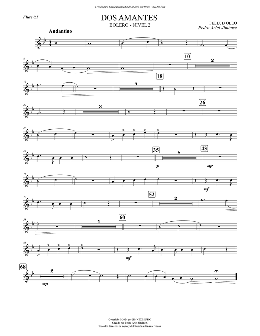 DOS AMANTES - FELIX D´ OLEO - PEDRO ARIEL JIMÉNEZ - 0.5 FLAUTA Flute Solo scores gallery preview page 1