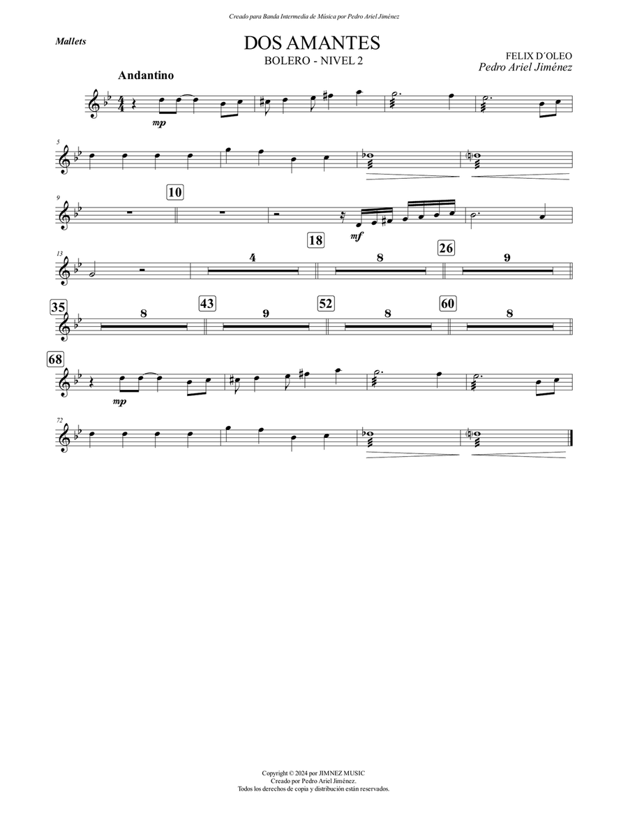 DOS AMANTES - FELIX D´ OLEO - PEDRO ARIEL JIMÉNEZ - MALLETS Glockenspiel scores gallery preview page 1