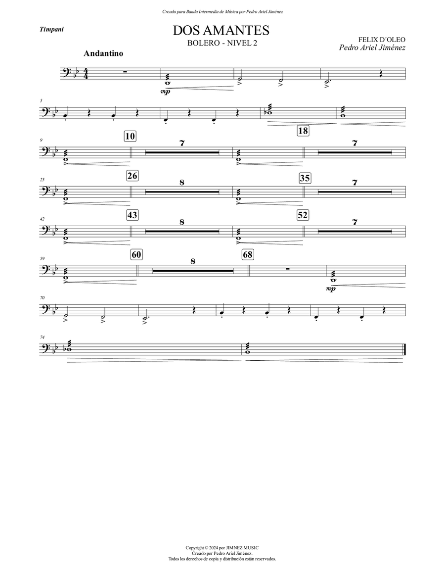 DOS AMANTES - FELIX D´ OLEO - PEDRO ARIEL JIMÉNEZ - TIMPANI Percussion scores gallery preview page 1