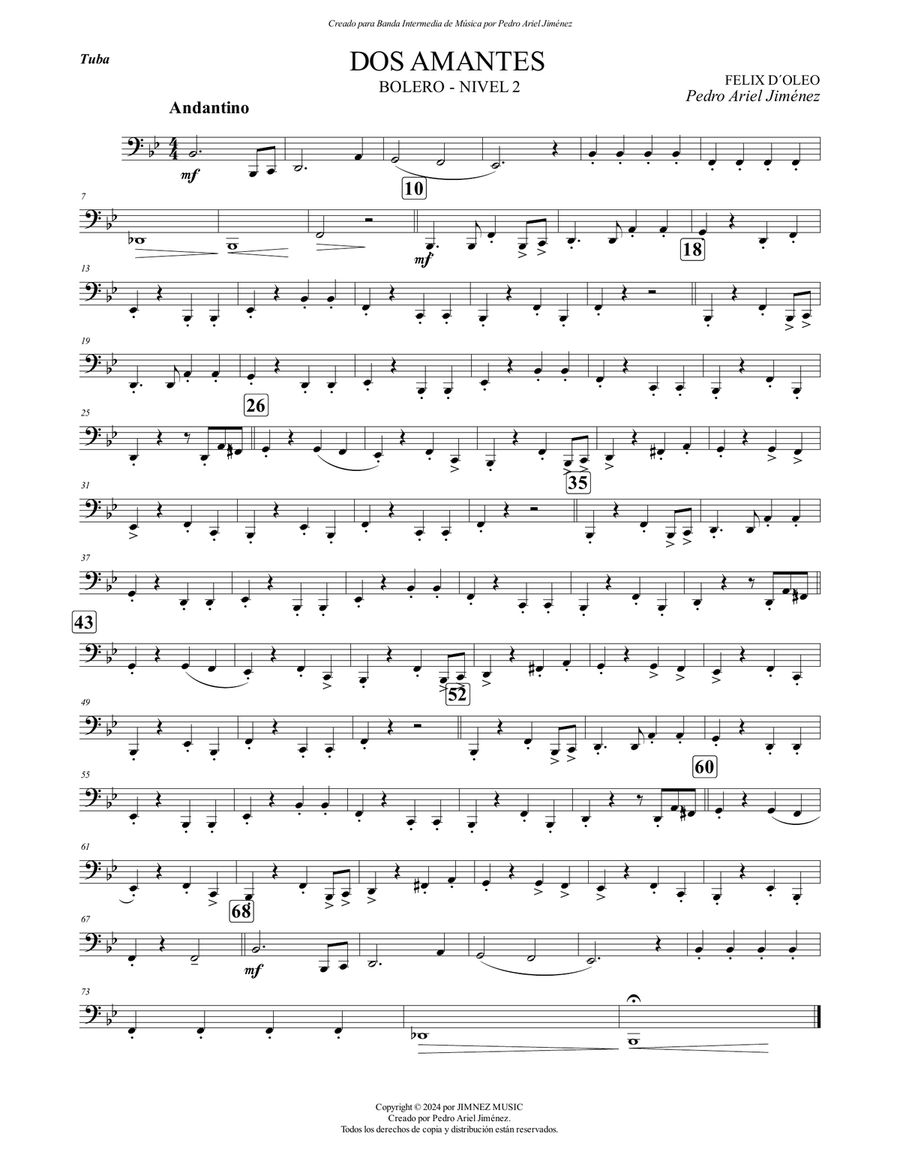 DOS AMANTES - FELIX D´ OLEO - PEDRO ARIEL JIMÉNEZ - TUBA Tuba scores gallery preview page 1