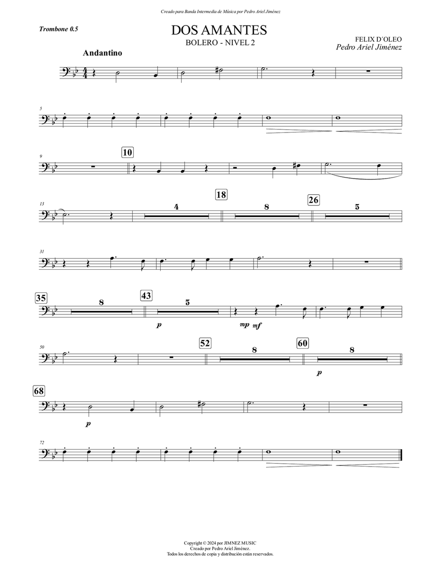 DOS AMANTES - FELIX D´ OLEO - PEDRO ARIEL JIMÉNEZ - 0.5 TROMBONE Trombone Solo scores gallery preview page 1