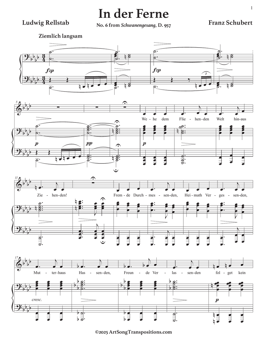 SCHUBERT: In der Ferne, D. 957 no. 6 (transposed to F minor) Piano, Vocal scores gallery preview page 2