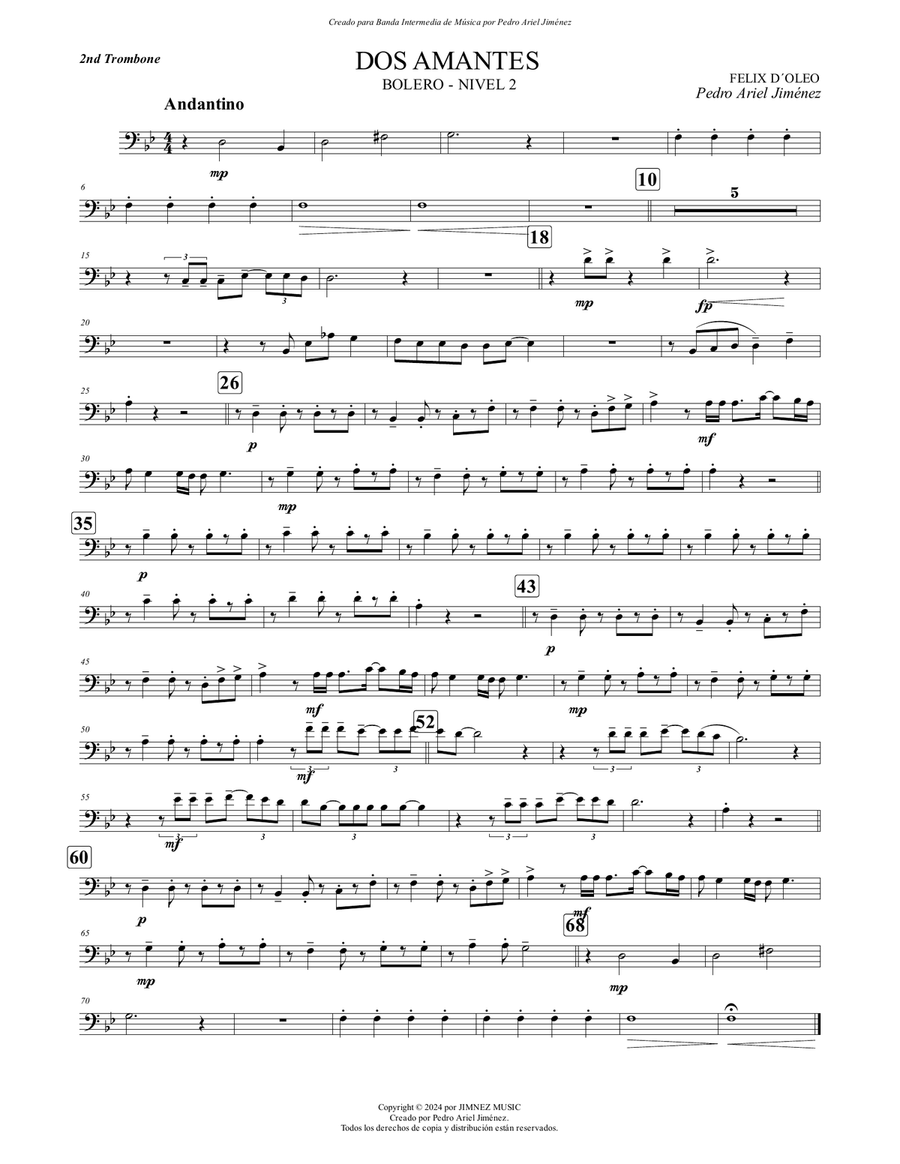 DOS AMANTES - FELIX D´ OLEO - PEDRO ARIEL JIMÉNEZ - 2nd TROMBONE Trombone Solo scores gallery preview page 1