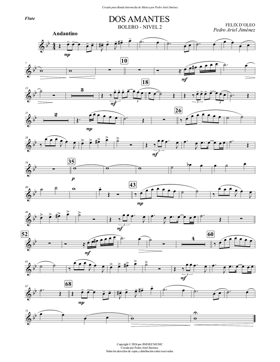 DOS AMANTES - FELIX D´ OLEO - PEDRO ARIEL JIMÉNEZ - FLAUTA Flute Solo scores gallery preview page 1