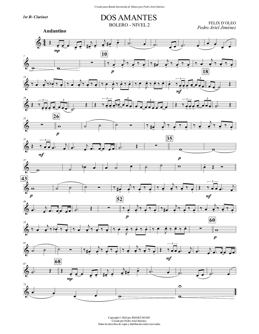 DOS AMANTES - FELIX D´ OLEO - PEDRO ARIEL JIMÉNEZ B-Flat Clarinet scores gallery preview page 1