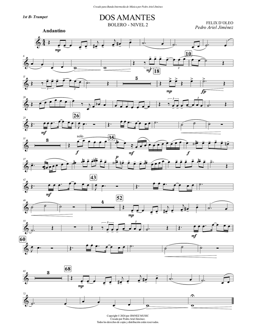 DOS AMANTES - FELIX D´ OLEO - PEDRO ARIEL JIMÉNEZ - 1st TROMPETA B-Flat Trumpet scores gallery preview page 1