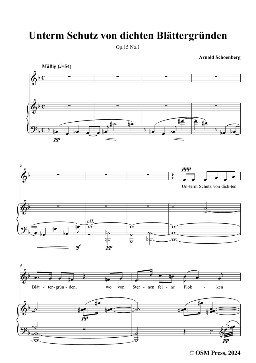 Schoenberg-Unterm Schutz von dichten Blättergründen,in d minor Piano, Vocal scores gallery preview page 3