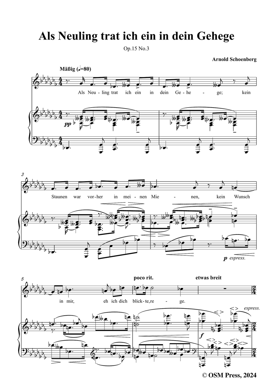 Schoenberg-Als Neuling trat ich ein in dein Gehege,in a flat minor Piano, Vocal scores gallery preview page 3