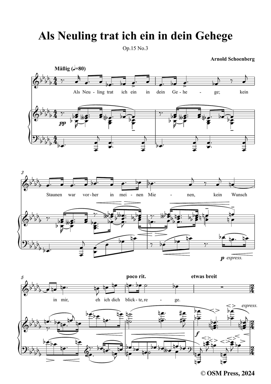 Schoenberg-Als Neuling trat ich ein in dein Gehege,in b flat minor Piano, Vocal scores gallery preview page 3