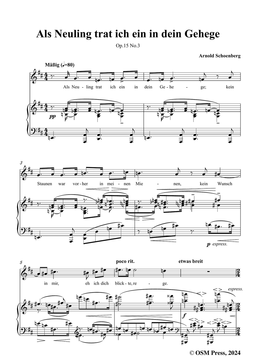 Schoenberg-Als Neuling trat ich ein in dein Gehege,in b minor Piano, Vocal scores gallery preview page 3