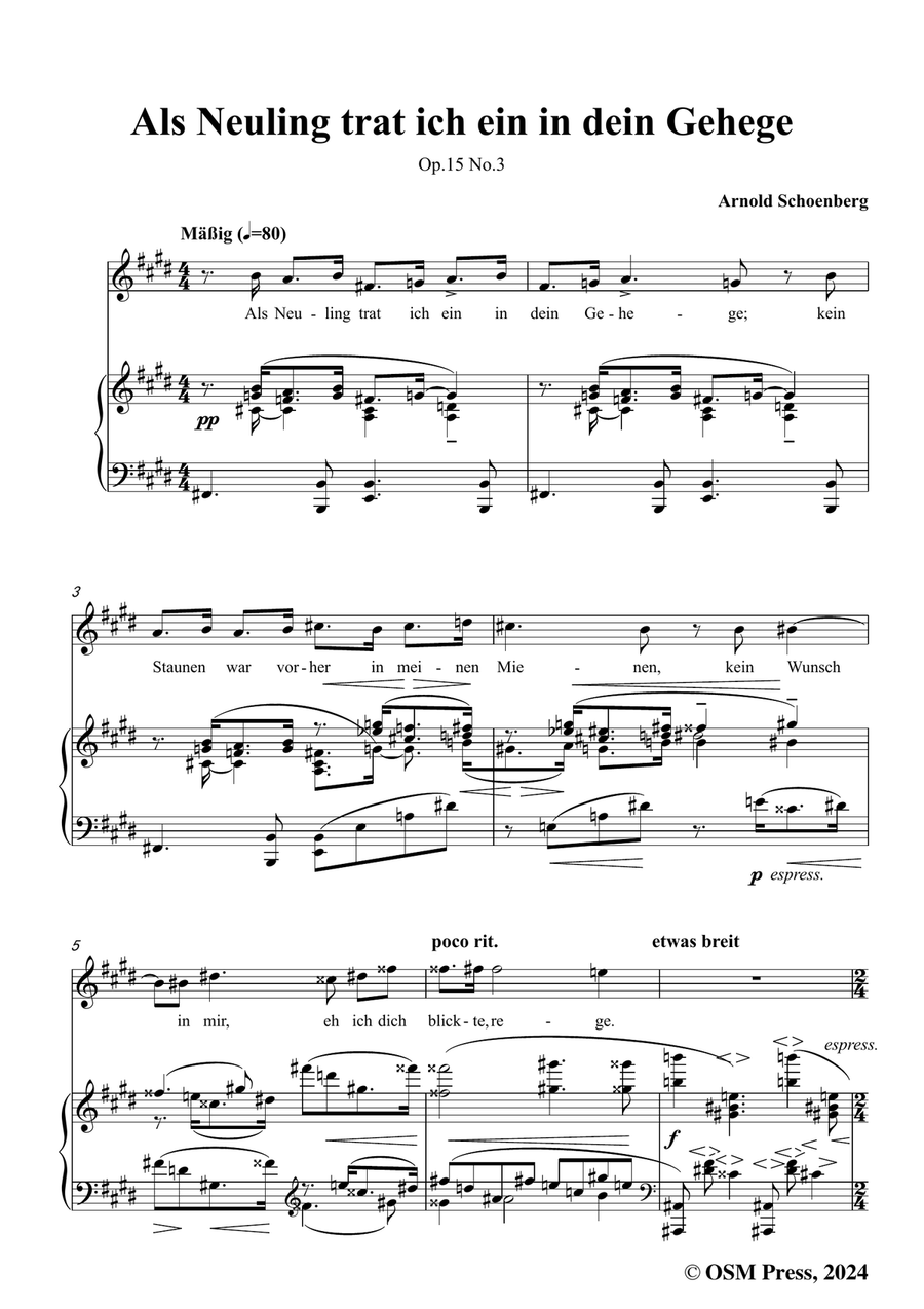 Schoenberg-Als Neuling trat ich ein in dein Gehege,in c sharp minor Piano, Vocal scores gallery preview page 3