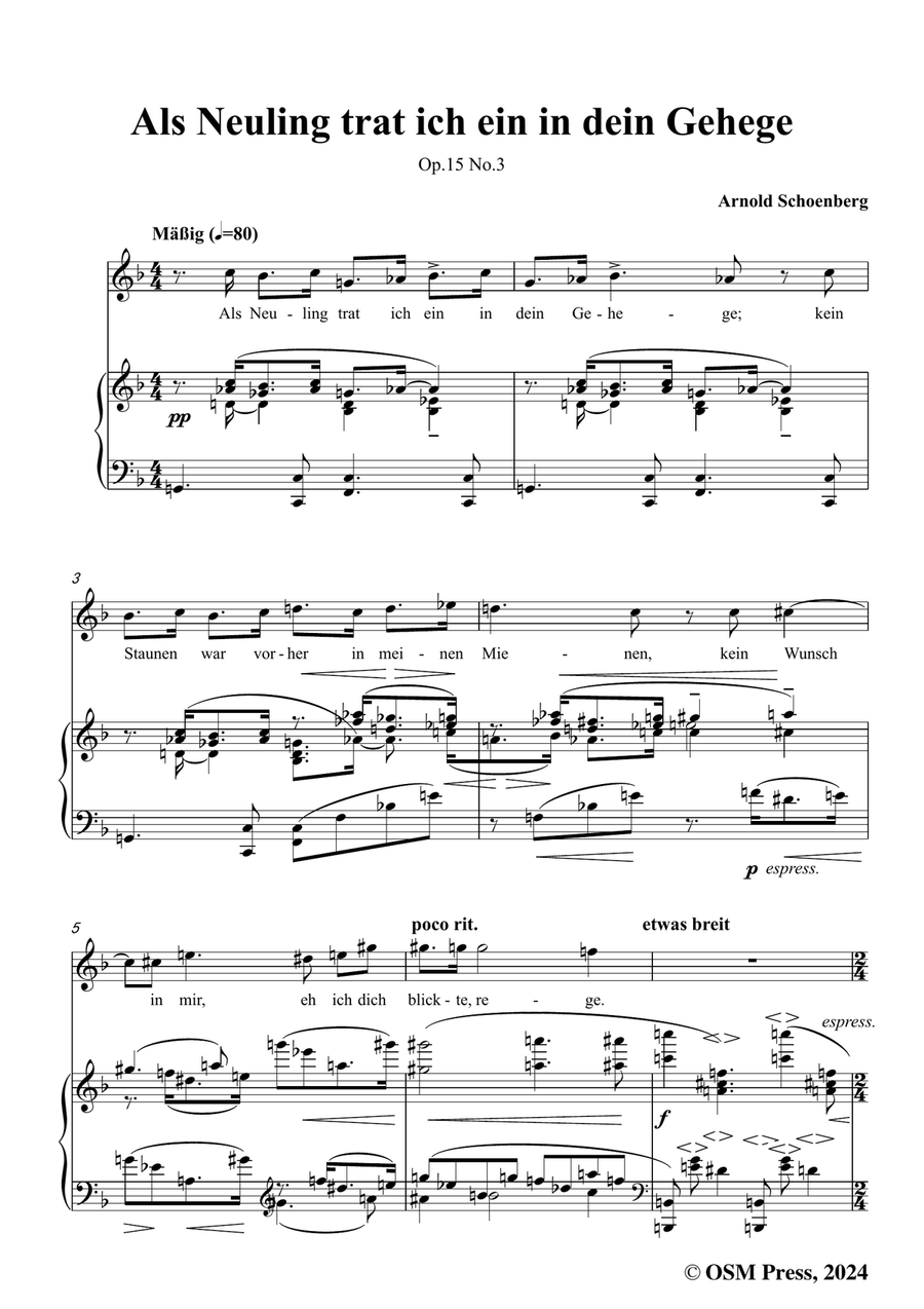 Schoenberg-Als Neuling trat ich ein in dein Gehege,in d minor Piano, Vocal scores gallery preview page 3